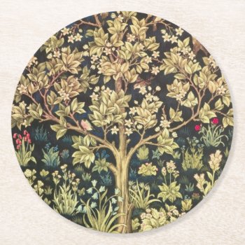 William Morris Tree Of Life Floral Vintage Art Round Paper Coaster by artfoxx at Zazzle