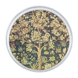 William Morris Tree Of Life Floral Vintage Art Silver Finish Lapel Pin