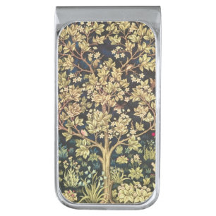 William Morris Tree Of Life Floral Vintage Art Silver Finish Money Clip