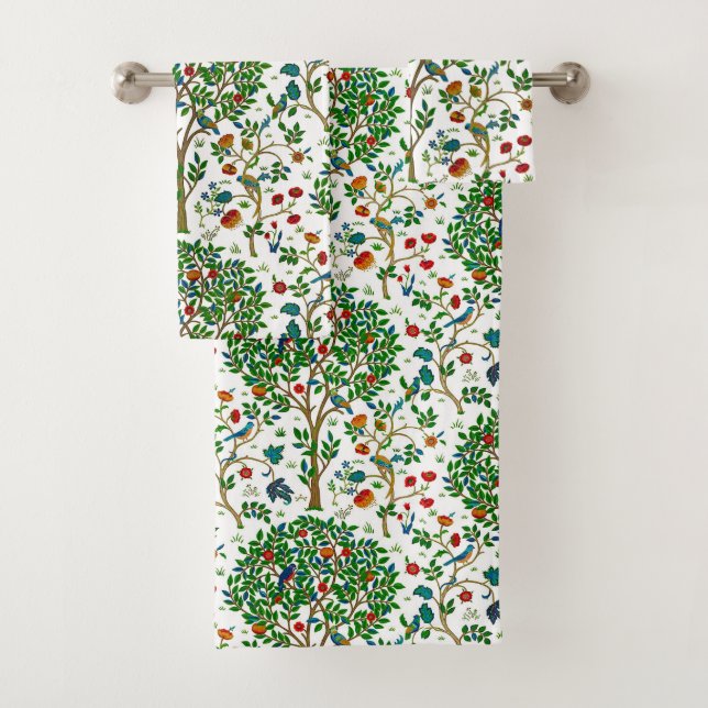 William Morris Tree of Life, Green & Multi Bath Towel Set (Insitu)