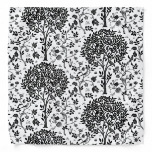 William Morris Tree of Life Pattern, Black & White Bandana