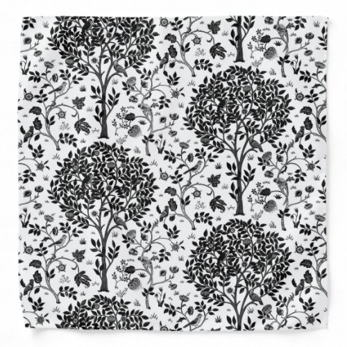 William Morris Tree of Life Pattern Black  White Bandana