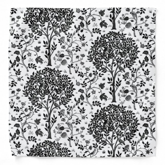 William Morris Tree of Life Pattern, Black & White Bandana (Front)