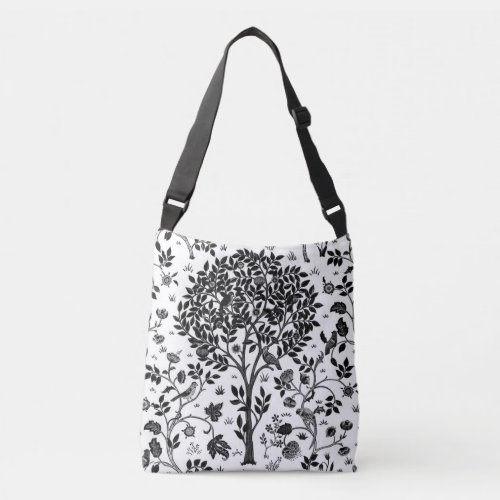 William Morris Tree of Life Pattern Black  White Crossbody Bag