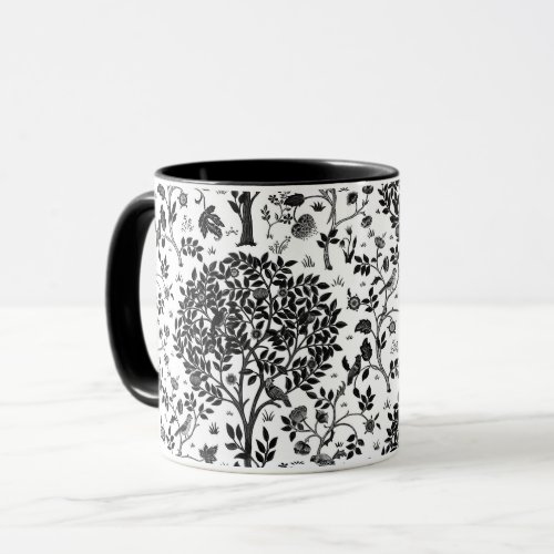William Morris Tree of Life Pattern Black  White Mug