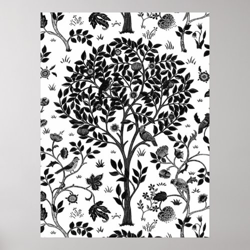 William Morris Tree of Life Pattern Black  White Poster