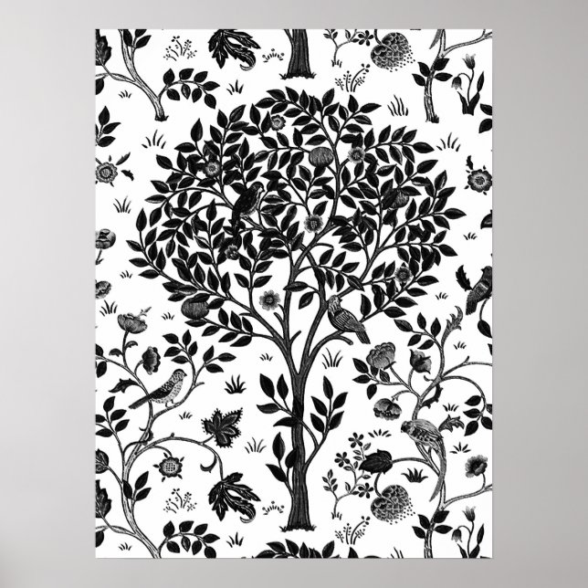 William Morris Tree of Life Pattern, Black & White Poster (Front)