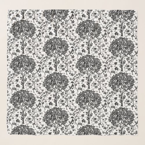 William Morris Tree of Life Pattern Black  White Scarf