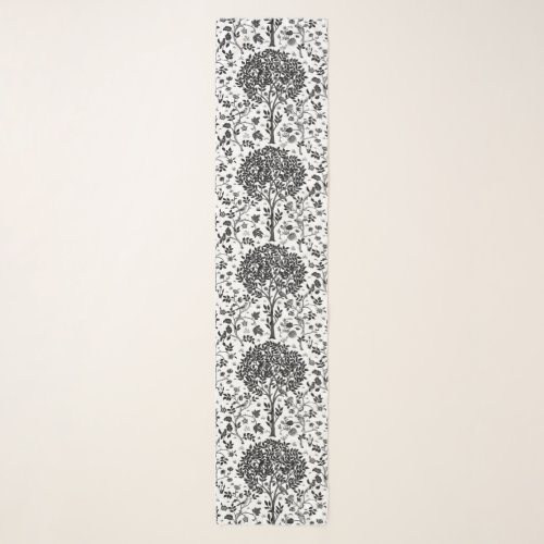 William Morris Tree of Life Pattern Black  White Scarf