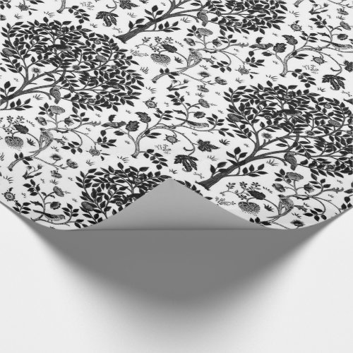 William Morris Tree of Life Pattern Black  White Wrapping Paper