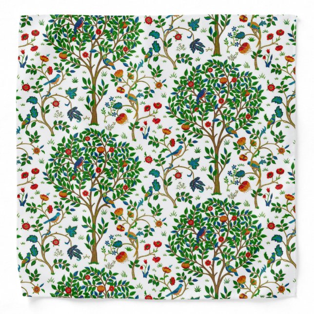 William Morris Tree of Life Pattern, Green & Multi Bandana (Front)