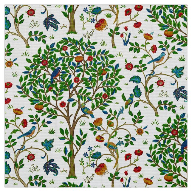 William Morris Tree of Life Pattern, Green & Multi Fabric (Swatch)