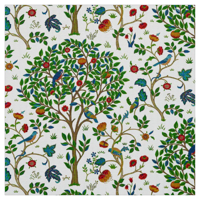 William Morris Tree of Life Pattern, Green & Multi Fabric | Zazzle