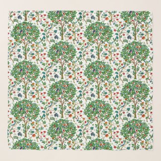 William Morris Tree of Life Pattern, Green & Multi Scarf