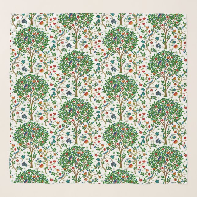 William Morris Tree of Life Pattern, Green & Multi Scarf (Front)
