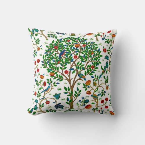 William Morris Tree of Life Pattern Green  Multi Throw Pillow