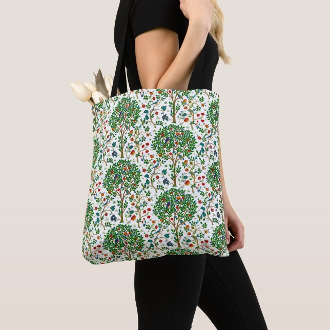 William Morris Tree of Life Print, Green & Multi Tote Bag (Close Up)