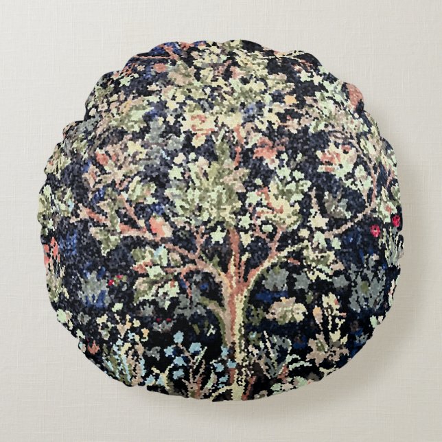 William Morris Tree of Life Round Pillow (Front)