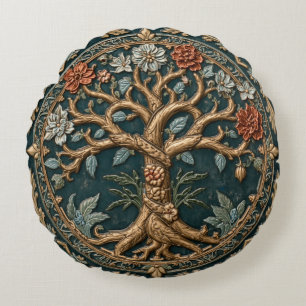 William Morris Tree Of Life Vintage Pre-Raphaelite Round Pillow