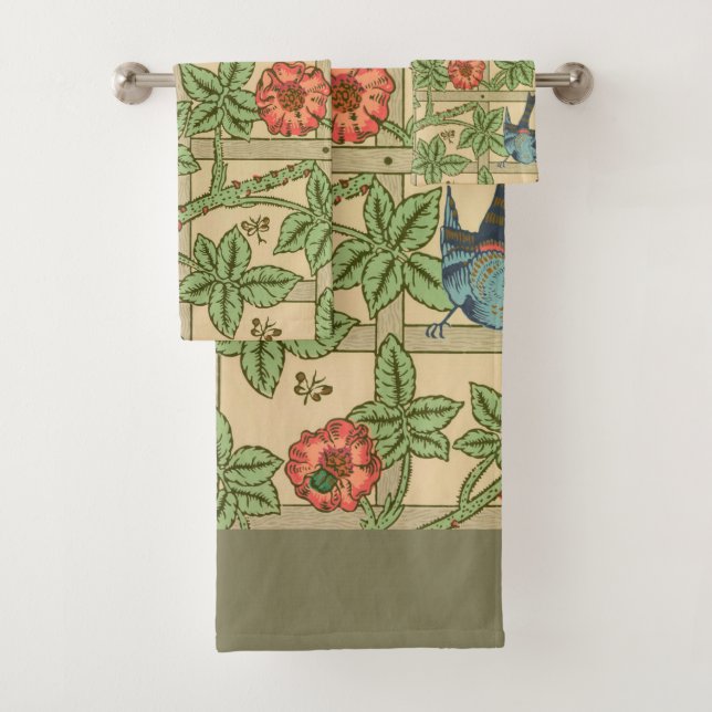 William Morris Trellis Classic Wallpaper Design  Bath Towel Set (Insitu)