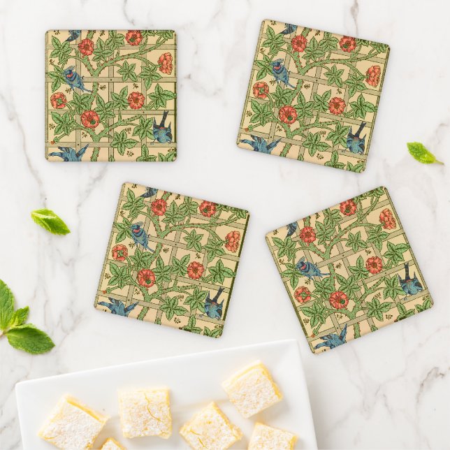 William Morris Trellis Classic Wallpaper Design  Coaster Set (In Situ)