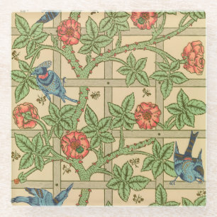 William Morris Trellis Classic Wallpaper Design Glass Coaster