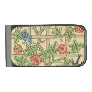 William Morris Trellis Classic Wallpaper Design Gunmetal Finish Money Clip