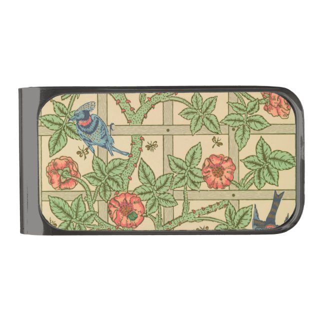 William Morris Trellis Classic Wallpaper Design  Gunmetal Finish Money Clip (Front)
