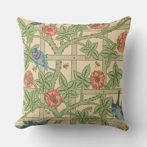 William Morris Trellis Classic Wallpaper Design  Outdoor Pillow