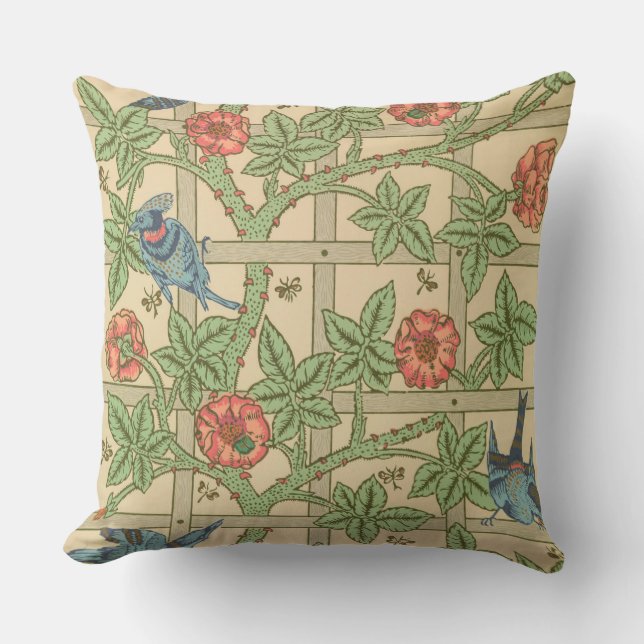 William Morris Trellis Classic Wallpaper Design  Outdoor Pillow (Front)