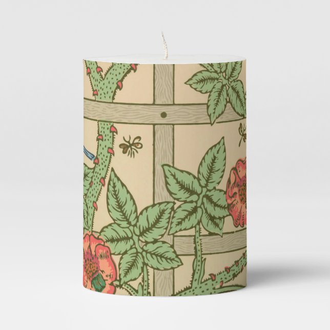 William Morris Trellis Classic Wallpaper Design  Pillar Candle (Front)