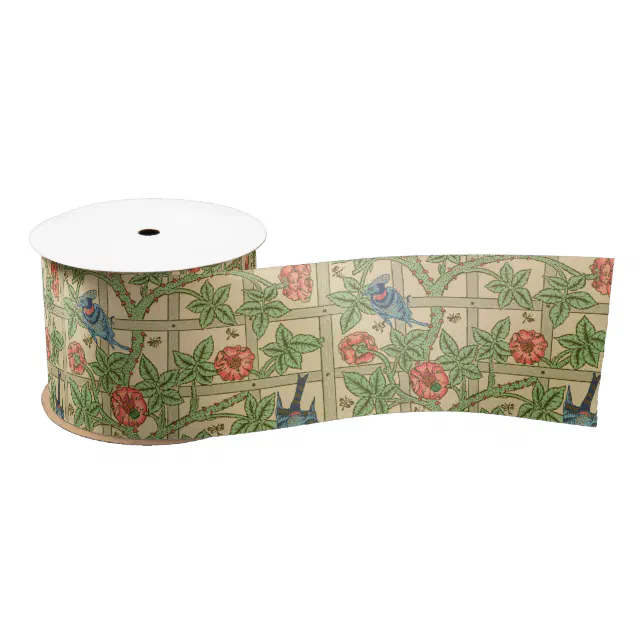 William Morris Trellis Classic Wallpaper Design Satin Ribbon | Zazzle
