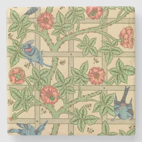 William Morris Trellis Classic Wallpaper Design  Stone Coaster