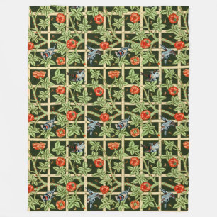 William Morris Trellis Pattern in Green Fleece Blanket