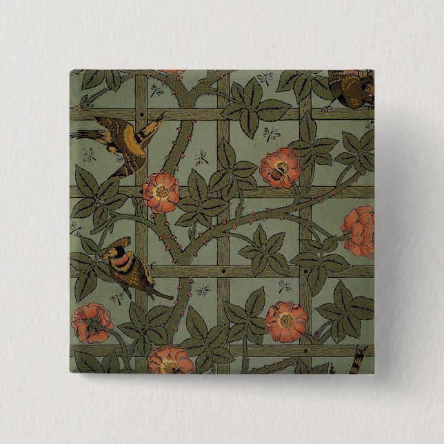 William Morris Trellis Wallpaper Art Button (Front)
