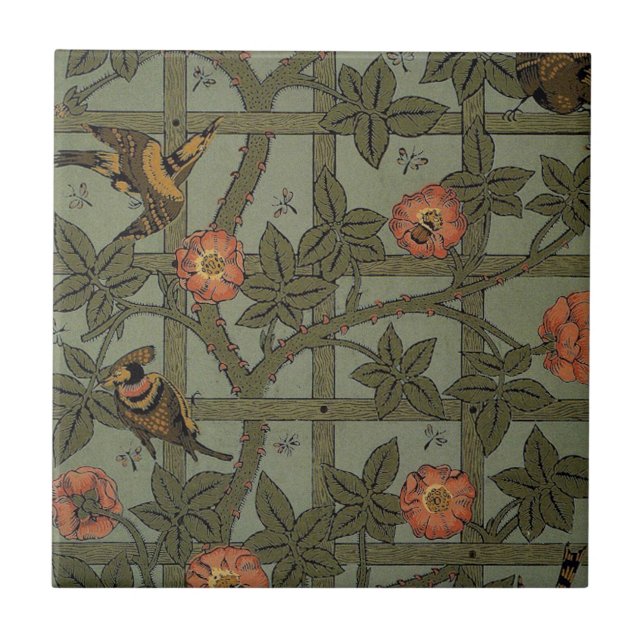 William Morris Trellis Wallpaper Art Ceramic Tile (Front)