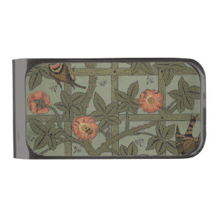 William Morris Trellis Wallpaper Art Gunmetal Finish Money Clip
