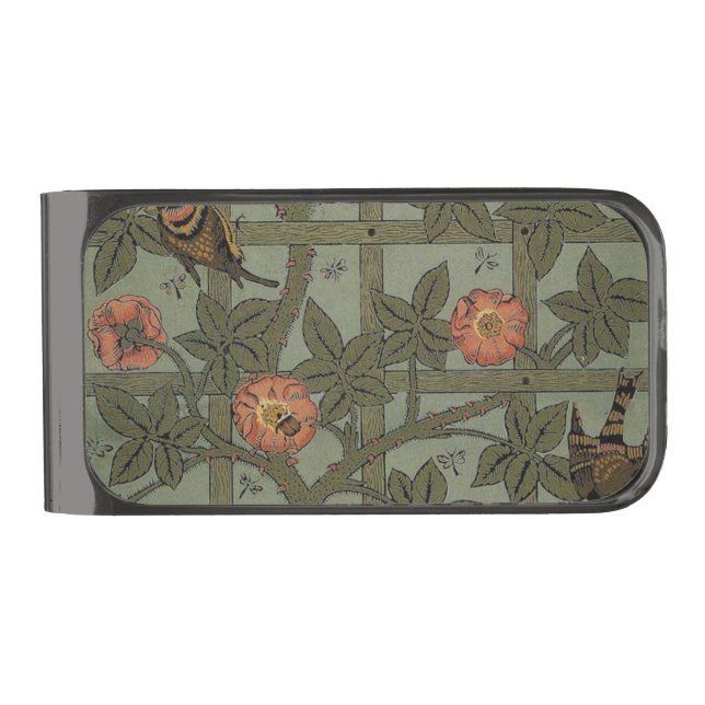 William Morris Trellis Wallpaper Art Gunmetal Finish Money Clip (Front)
