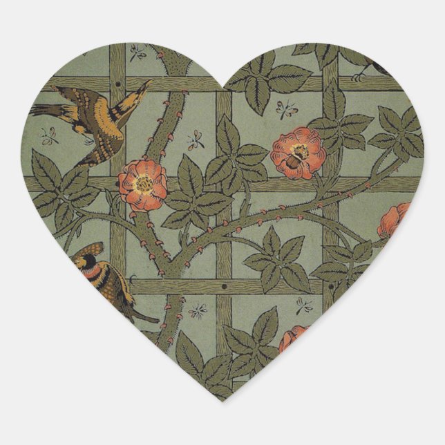 William Morris Trellis Wallpaper Art Heart Sticker (Front)