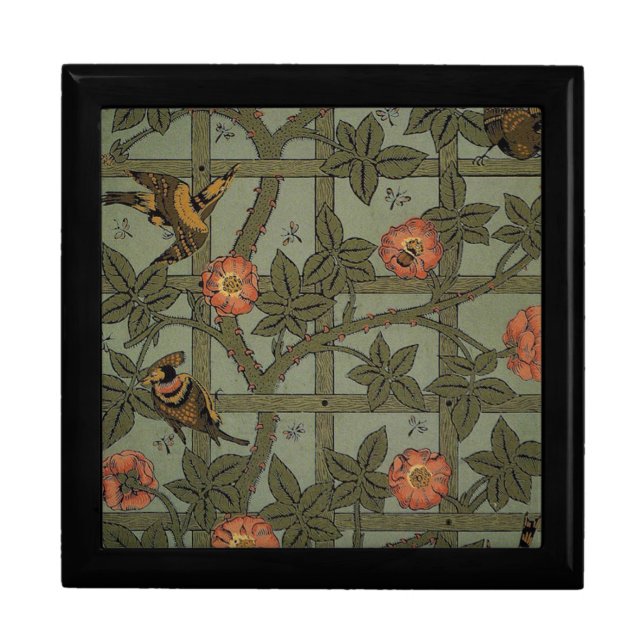 William Morris Trellis Wallpaper Art Jewelry Box (Front)