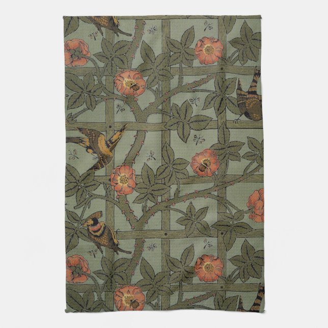 William Morris Trellis Wallpaper Art Kitchen Towel (Vertical)