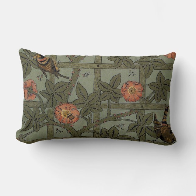 William Morris Trellis Wallpaper Art Lumbar Pillow (Front)
