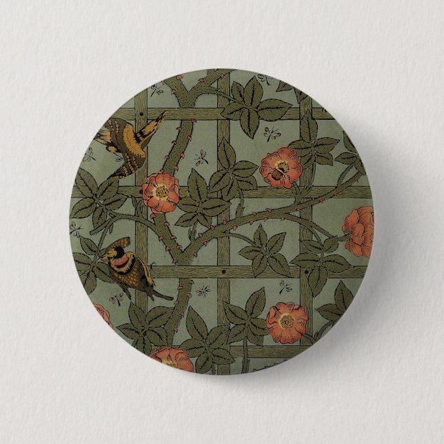 William Morris Trellis Wallpaper Art Pinback Button (Front)