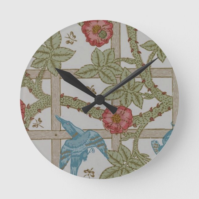 William Morris Trellis Wallpaper Art Round Clock (Front)