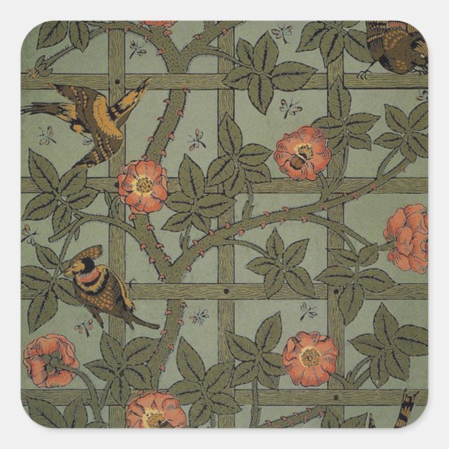 William Morris Trellis Wallpaper Art Square Sticker (Front)