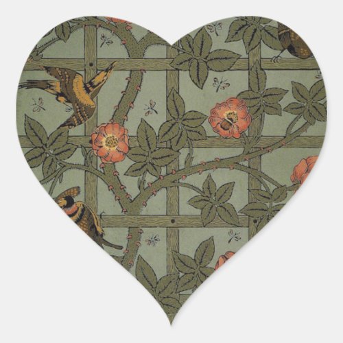 William Morris Trellis Wallpaper Heart Sticker