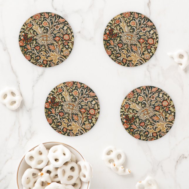 William Morris Trent Garden Flower Classic Botanic Coaster Set (In Situ)