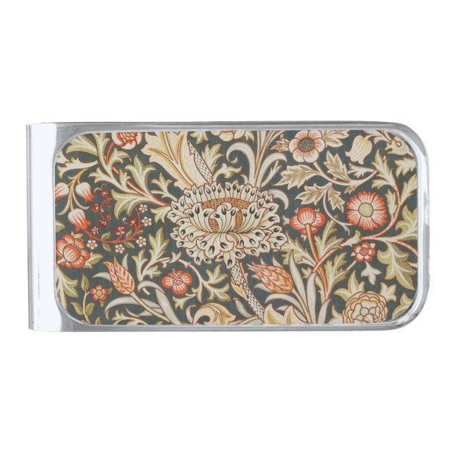 William Morris Trent Garden Flower Classic Botanic Silver Finish Money Clip (Front)