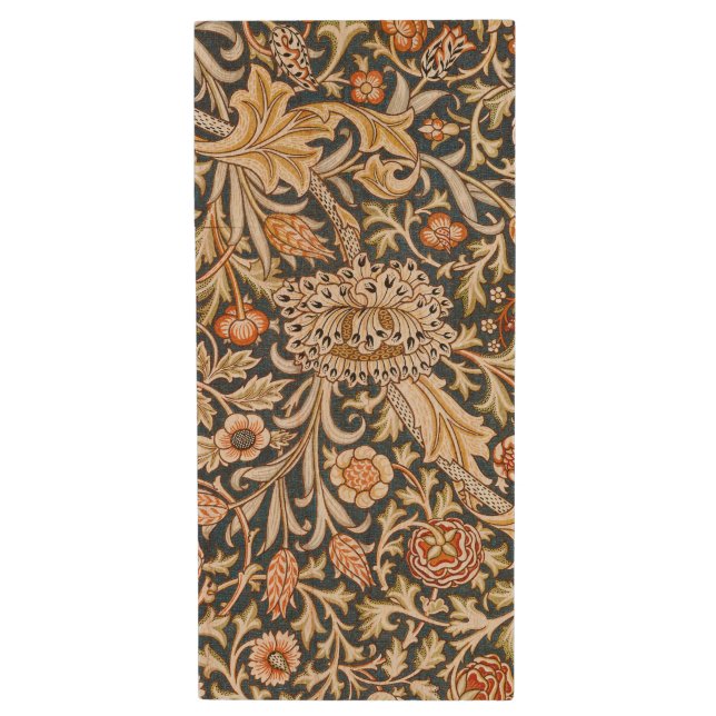 William Morris Trent Garden Flower Pattern Classic Wood Flash Drive (Front Vertical)
