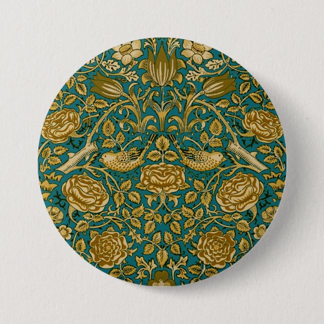 William Morris Tudor Rose Pattern Blue Golden Button (Front)
